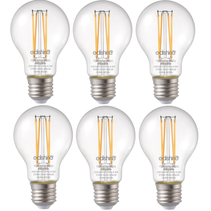 EDISHINE 6 Pack E27 Dimmable LED Edison Bulbs,